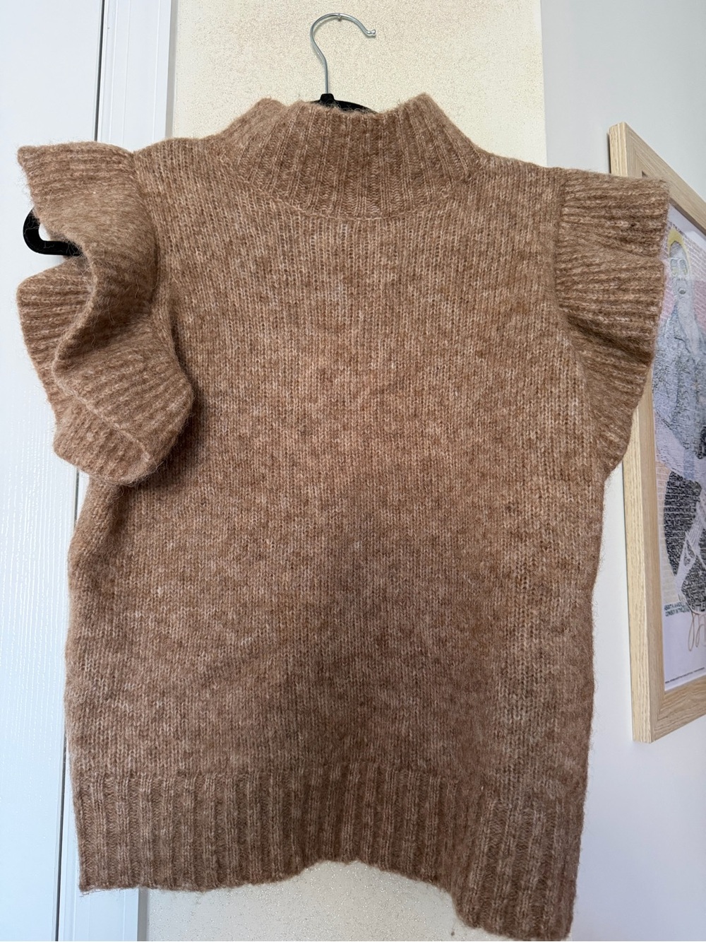 Zara Brown Ruffled Sleeve Knit Turtleneck Sweater Vest - Picture 3 of 5